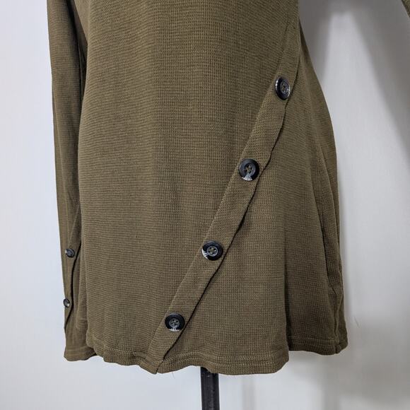 Y2K Thermal Long Sleeve Top S Olive Green Scoop Buttons Knit Twilightcore Elena - Picture 4 of 9
